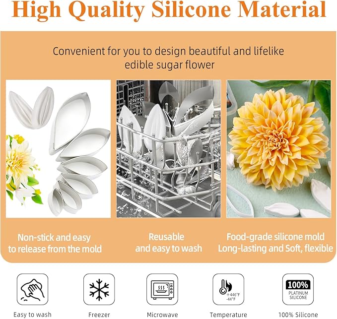 KALAIEN Dahlia Sugar Flower Veining Molds Fondant Cutters Gumpaste Cake Craft Tools(14PCS)