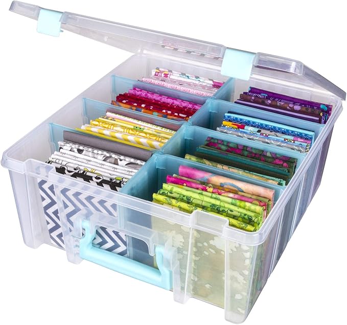 ArtBin 6990SA Super Satchel Double Deep Compartment Box - Art Storage with 8 Removable Compartments, Smart Closure for Craft Supplies (Clear & Aqua- Pack of 1)