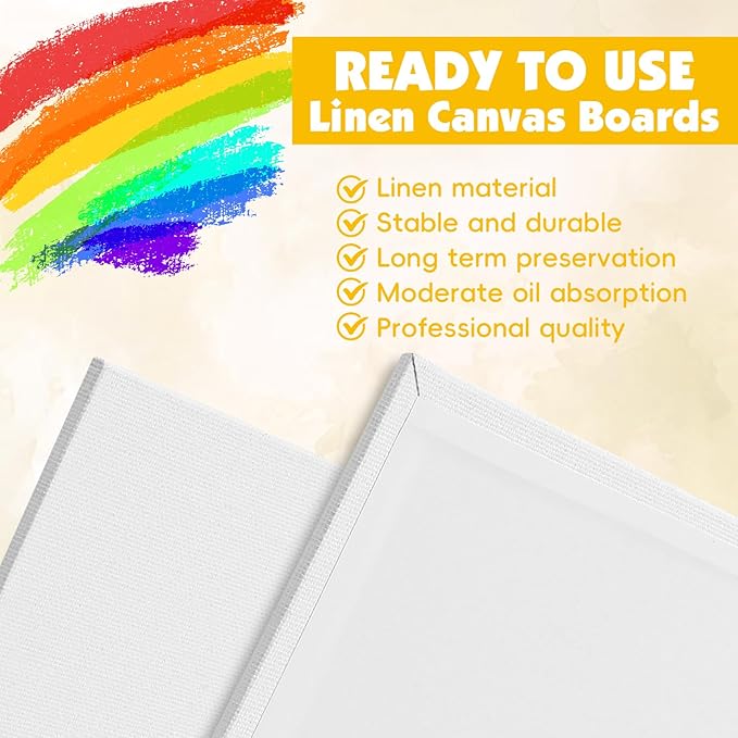 ESRICH Professional Linen Canvas Panels 12x16, 5 Pack Linen Canvas for Painting Primed Acid Free Blank Canvas Boards for Painting for Painters，Artists,