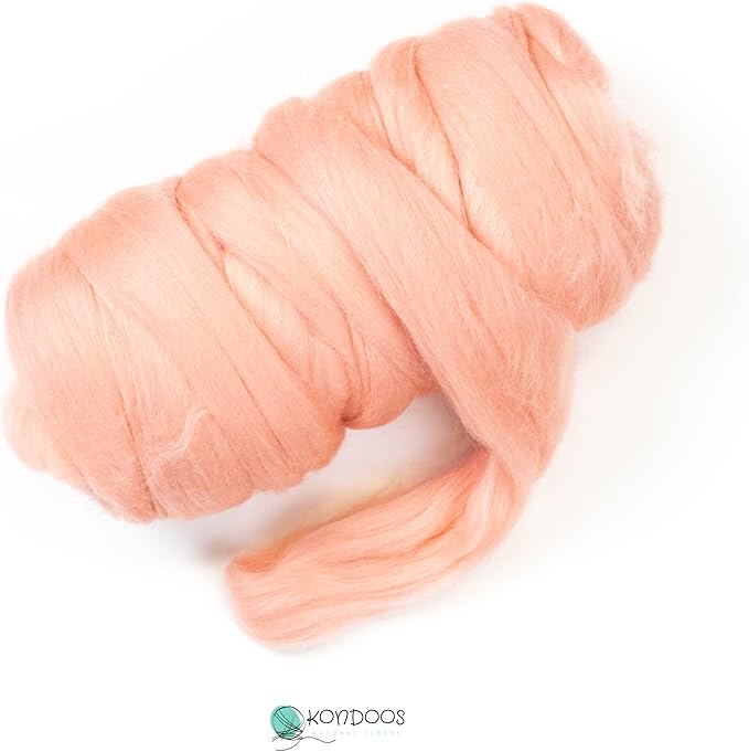 Colored Natural Wool roving, 8 OZ. Best Wool for Needle Felting, Wet Felting, handcrafts and Spinning.Weaving Felting Big Yarn (Salmon Pink)