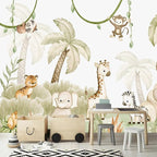 AFZEVEB-Safari Wallpaper Watercolor Animal Nursery Wall murals for Kids Room 136"x96"(Not Peel and Stick)