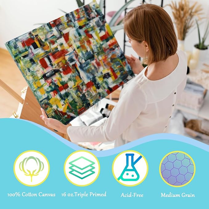 Gallery Wrapped Stretched Canvases for Painting 10x10 Inch 3-Pack, 16 oz Triple Primed Acid-Free 100% Cotton Blank Canvas, Square Spline Canvas for Oil Paint Acrylics Pouring & Wet Art Media
