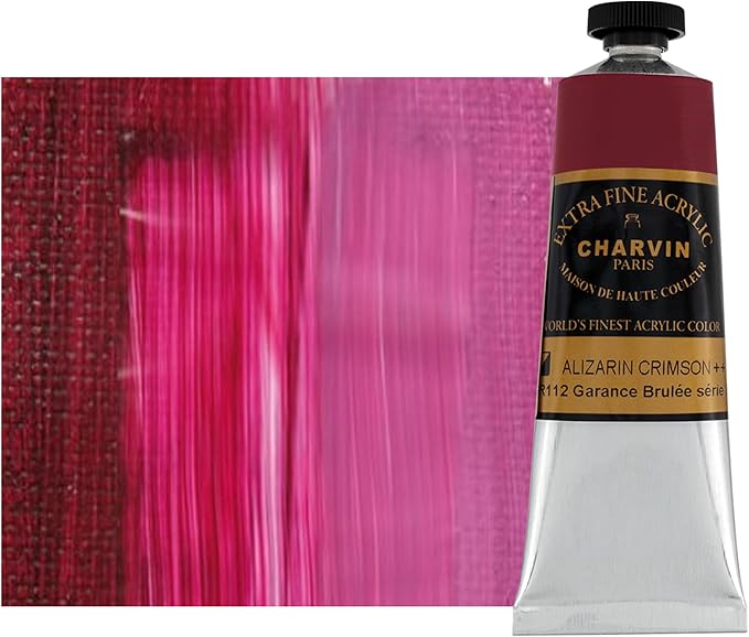 Charvin Extra Fine Professional Acrylic Paint - Alizarin Crimson, 60ml Tube, Triple-Milled, Lightfast Pigments, Open Stock Artist Acrylic Paints in Nature-Inspired Hues