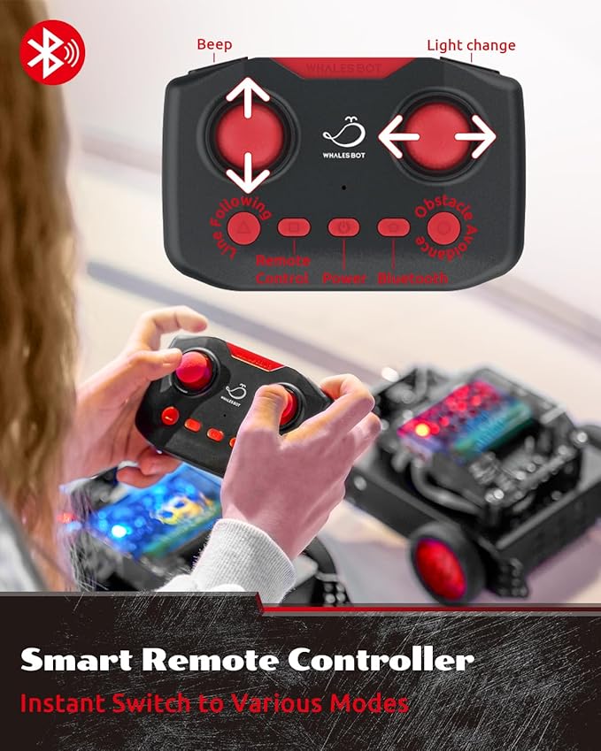 WhalesBot Rocky Smart Robot Car Coding & Remote Control Kit for Kids 8-16, STEM, Modular/Scratch/Python/C Programming, Educational Engineering Science Toy Set