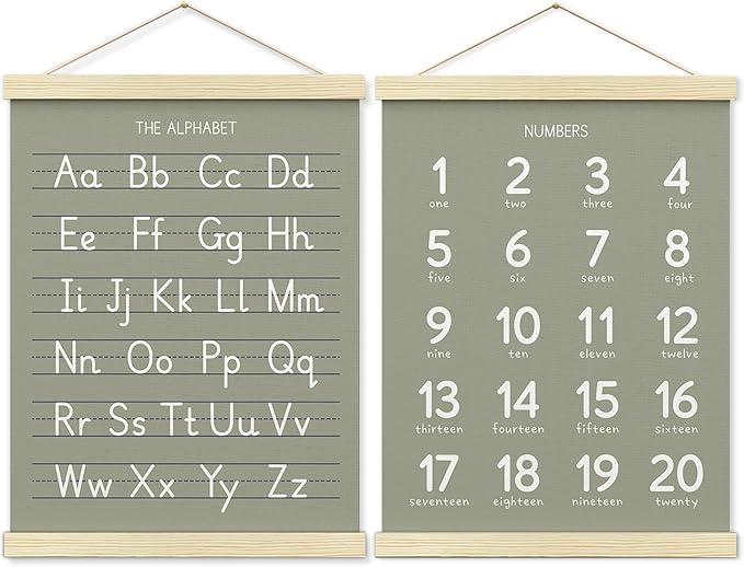 BONETAT Numbers alphabet poster for Nursery Toddlers, Play Room Wall Decor, ABC Wall Chart, Wall Hanging Decor for Toddler Playroom Decor Kids Wall Decor, Wooden Frame Alphabet Banner-A06