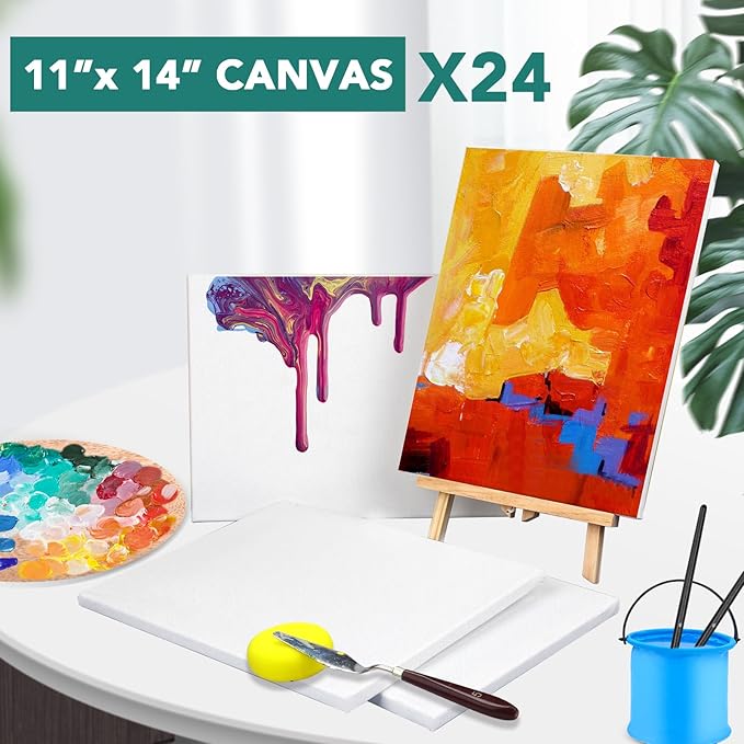 ESRICH 11x14 Canvases for Painting, 24 Pack Blank White Canvases for Painting - Cotton Paint Canvases for Oil, Acrylic & Watercolor Paint.