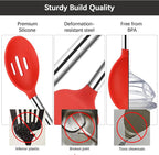 Silicone Spatula Spoon Set, 4 PCS Silicone Cooking Utensils Spatula Spoon Set with Stainless Steel Handle, BPA Free Kitchen Turners for Frying, Mixing, Serving, Draining, Turning, Stirring, Red