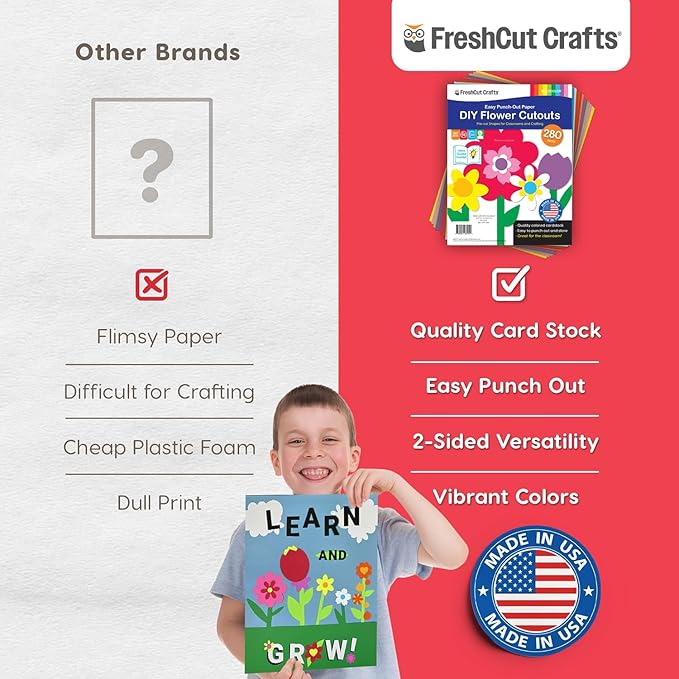 FreshCut Crafts: 280 Pieces of DIY Flower Cutouts with IDEA Guide - 2-Sided Punch Out Tulips, Daisies, Daffodils, Flowers Ideal for Spring Craft Projects, and Mother's Day DIY Gift Craft