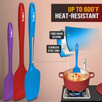 Walfos Silicone Spatula Set of 4(600°F）,Heat Resistant Kitchen Silicone Scraper Spatulas, Strong Steel Core and One-Pieces Seamless Design, For Cooking Mixing & Baking,BPA Free & Dishwasher Safe