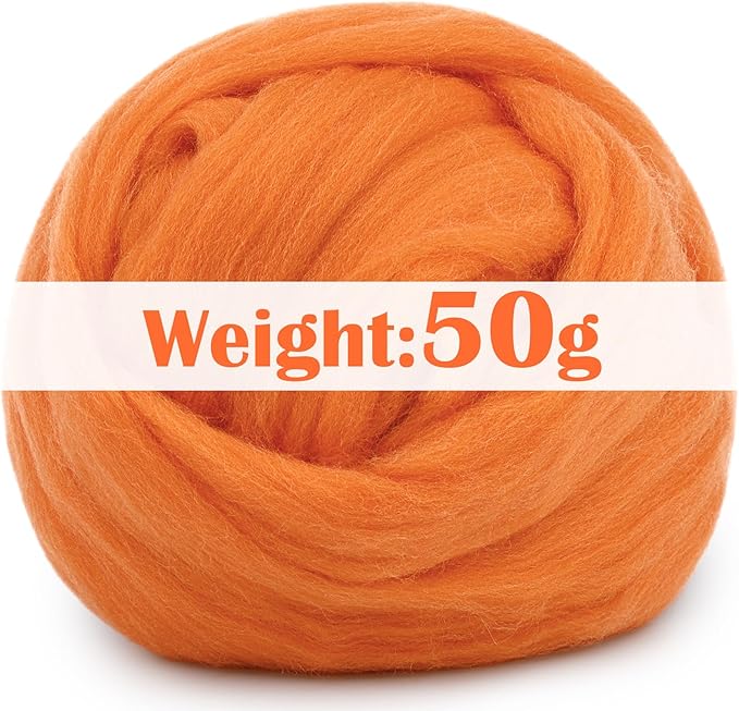 Mayboos Wool Roving Yarn, 1.76oz Colored Natural Wool Roving,Wool Felting Supplies Pure Wool Chunky Yarn for Wet Felting handcrafts and Spinning (Orange Color)