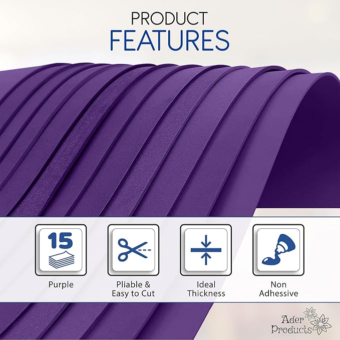 Purple EVA Foam Sheets for Crafts, 9 x 12 Inch, 2mm Thickness – Ideal for DIY Arts and Crafts, Foam Paper for Kids, Cosplay and Costumes - 15 Pack