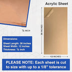 Duco USA-Made Clear Cast Acrylic Sheet 1/8 Inch Thick 12" x 36" - 1 Pack of Transparent Plexiglass Sheet - Lightweight Acrylic Board for Window Replacements, Displays, Signs, and More