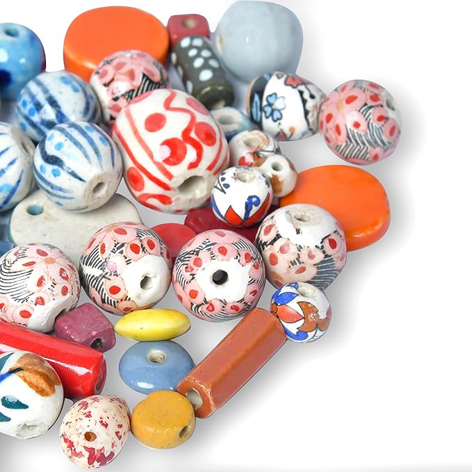 Ceramic Beads Assorted Colors and Shapes, 1/2 Pound Bag