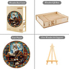 Wooden Puzzles Adults, Maine Cat Library Wooden Puzzles 300 Pieces, Unique Animal Shaped Wood Challenging Jigsaw Puzzles Gifts for Adults, 13.4x13.4in