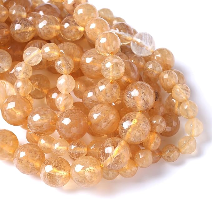 45pcs 8mm Natural Faceted Tea Watermenlon Jade Stone Beads for Jewelry Making Energy Healing Beads DIY Bracelet Necklace Accessories 15" (8mm, Faceted Tea Yellow Jade)