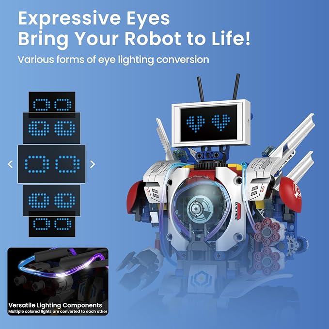 5-in-1 STEM Robot Building Kit for Kids Ages 8-16, Remote & App Controlled, Rechargeable Engineering Learning DIY Coding Toy, Educational Building Blocks Gift for Girls & Boys (603 PCS)