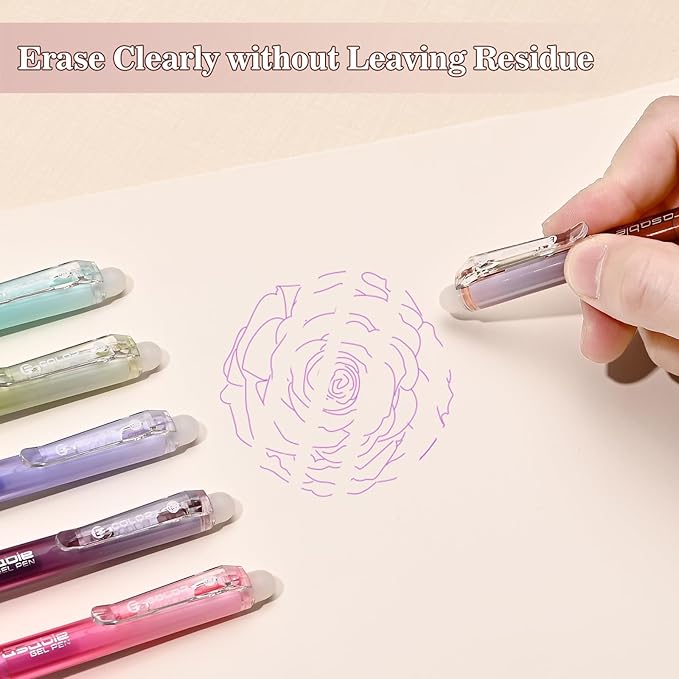 BAYTORY 24Pcs Colored Erasable Gel Pens, Fine Point 0.7mm, Retractable Assorted Colors Pen with Eraser, Smooth Writing Erasable Pens for Drawing Crossword Puzzles