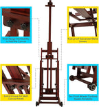 MEEDEN Multi-Function Studio Easel,H-Frame Easel,Painting Easel for Adults,Artist Easel,Floor Easel,Solid Beech Wooden Easels w/Front Wheels,Holds Canvas Art up to 77" - Walnut