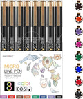 005 Micro Pen,8 Colors Waterproof Ink,FineLiner Pens for Art Illustration,Sketching, Anime, Bullet journal,and Technical Drawing