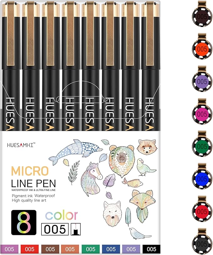 005 Micro Pen,8 Colors Waterproof Ink,FineLiner Pens for Art Illustration,Sketching, Anime, Bullet journal,and Technical Drawing