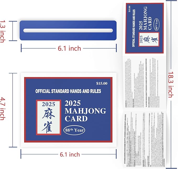 2025 Mahjong Card Official with Mahjong Line Reader, Mahjong Cards Official Rules Version Large Print Style, 4-Pcs(Blue)