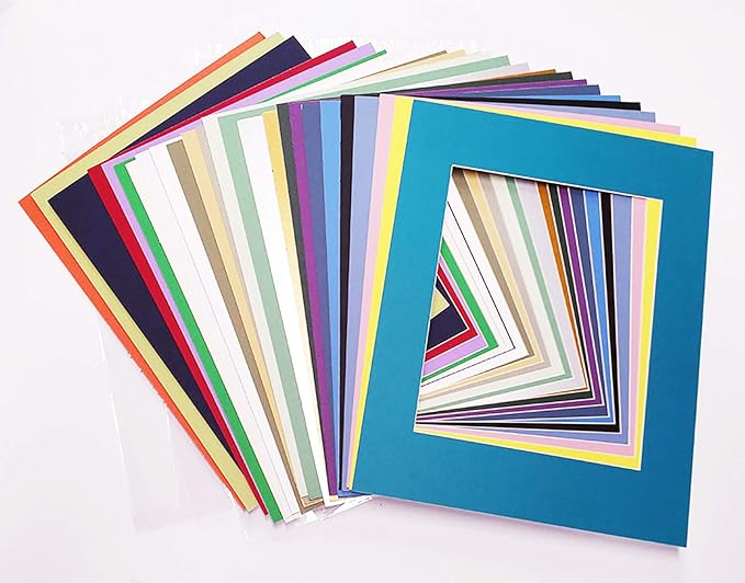 5.5x8.5 Mat for 8.5x11 Frame - Precut Mat Board Acid-Free Mixed Colors 5.5x8.5 Photo Matte For a 8.5x11 Picture Frame, Matboard for Family Photos, Show Kits, Art, Picture Framing, Pack of 10 Mats