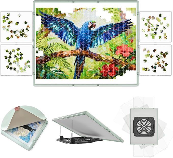 1500 Pieces Rotating Plastic Puzzle Board 3-in-1 Double-Sided/Tilting/Rotating, Portable Table 36.26"x27.6" Spinning Jigsaw Puzzle Table with Cover Lazy Susan Gift for Seniors Adults and Kids