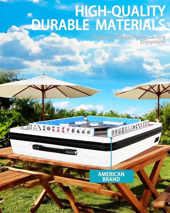 Portable Automatic Mahjong Table, Hand-held Mini-Mahjong, Automatic Mahjong, Foldable Mahjong Table w/American&Chinese -Style Magnetic Tiles, for Outdoor & Home Fun (Black)