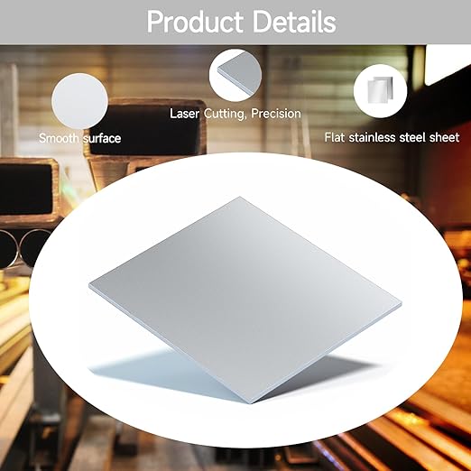304 Stainless Steel Sheet - 2PCS 12" X 12" X 1/64" Thin Stainless Steel Plate 1/64 Inch Thickness with Protective Film Metal Sheets Stock Sheets for Kitchen DIY Crafting etc. (305 x 305 x 0.39 mm)