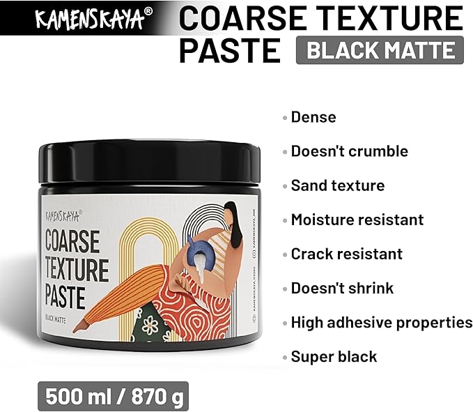 KAMENSKAYA Coarse Texture Paste - Modeling Paste Acrylic Medium - Black Matte, 16.9 fl oz (500 ml)