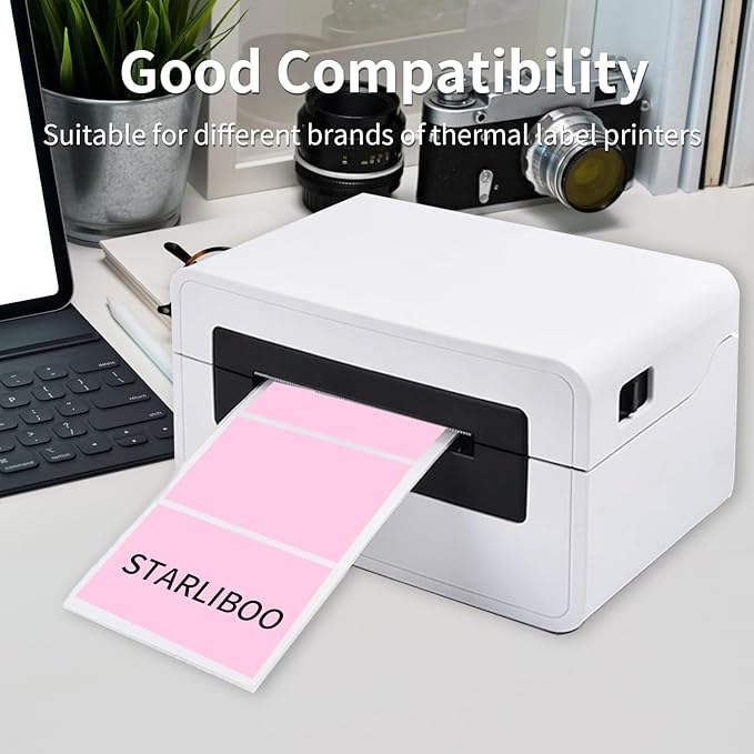 STARLIBOO 3x2 inch Color Direct Thermal Label Stickers for Shipping, Barcode, Address, Compatible with Rollo Label Printer & Zebra Desktop Printers (Pink)