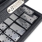 Bucher&Rossini Metal Surface Dominoes Set Double 6 - Classic Black Domino's Game Set with Silver Metal Surface for Adults and Kids Ideal Gift for Domino Players or Family Game Night