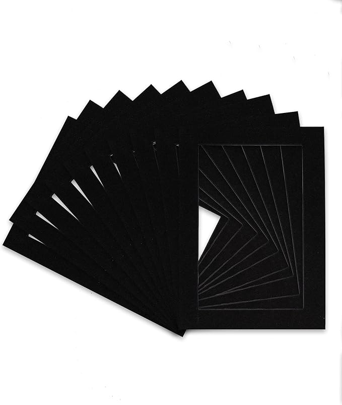 Poster Palooza Pack of 25 Acid Free 8x10 Mats Bevel Cut for 6x8 Photos - Black with Black Core Precut Matboards for Pictures, Photos, Framing - 4-ply Thickness