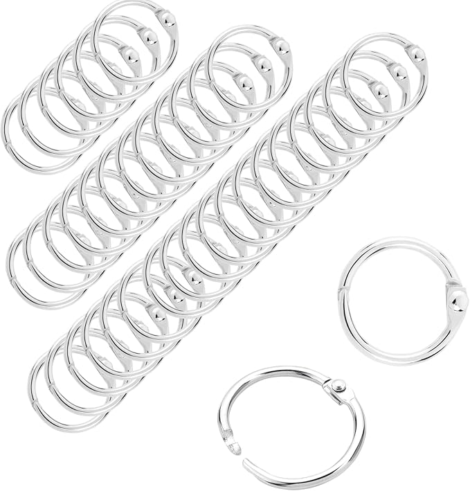 CooBigo 50 Pack Binder Ring, Metal Book Ring Paper Ring Holder 5/8" Loose Leaf Binder Ring Clip for Index Card, Flash Card Ring, Scrapbook, Keychain Key Ring - Silver