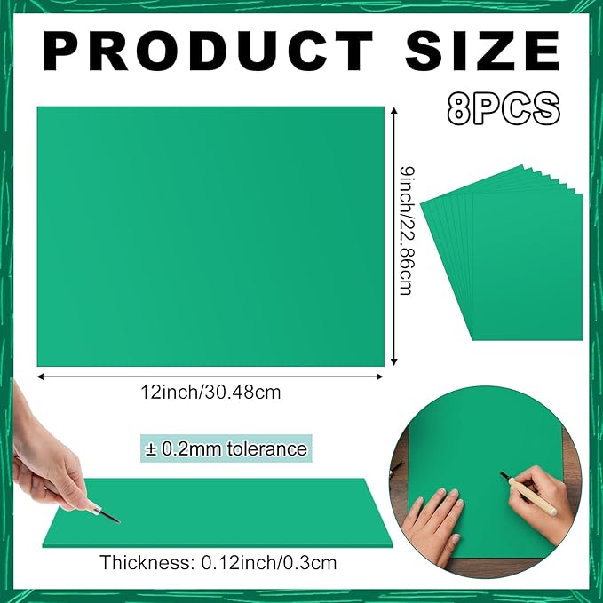 Yeaqee 8 Pcs Linoleum Block Rubber Carving Block Soft Linocut Blocks Large Linoleum Sheet Unmounted Lino Plates for Engraving Art Project Printmaking Artist Studio Supplies (9 x 12 Inch,Green)