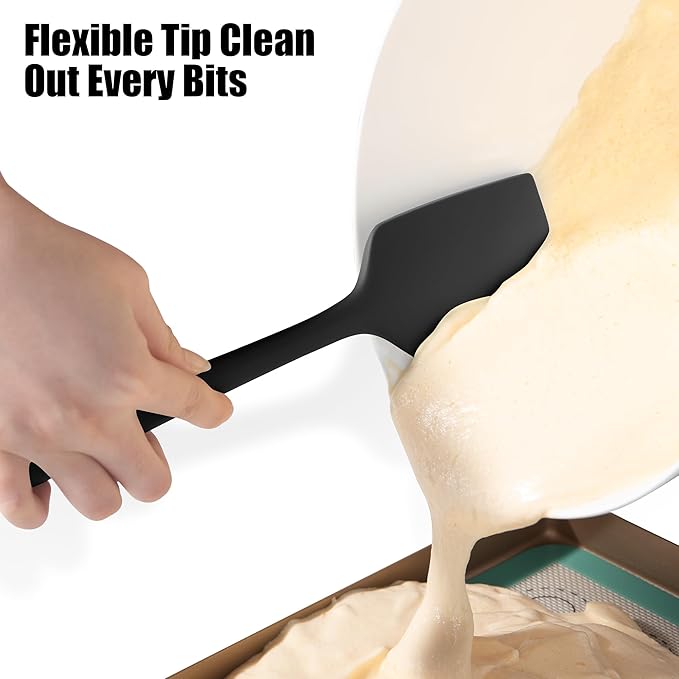 2-Piece Silicone Scraper & Spoon Spatulas: Doosu 600°F Heat Resistant Food Grade BPA Free Rubber Baking Flat Spatula Kitchen Cooking Spoonula for Mixing, Scraping, Folding, Stirring, Serving (Black)