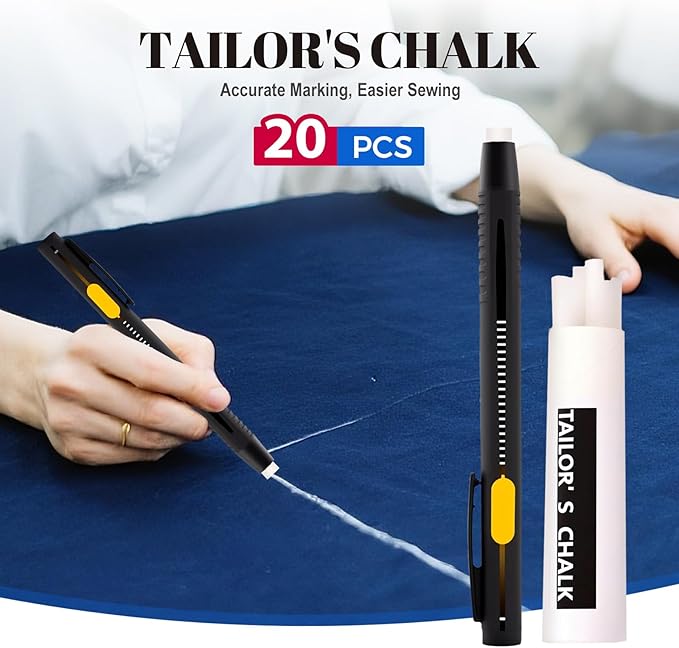Heat Erasable Fabric Markers for Sewing, Quilting & Embroidery & DIY Crafts - Washable, Refillable DIY Chalk Pens for Cotton & Knitted Fabrics, Sewing Supplies (2 Pens+20 Refills)