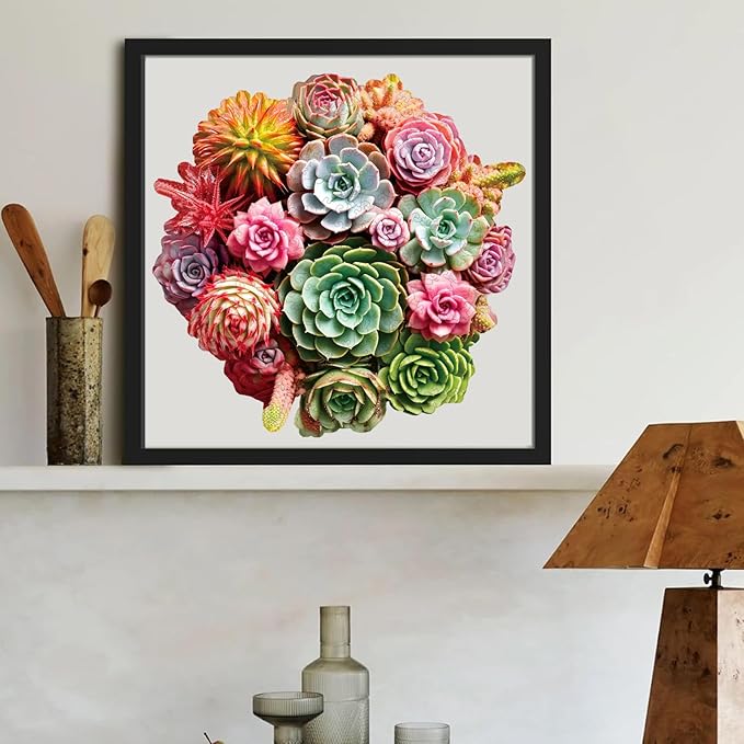 Wooden Puzzles for Adults 500 Piece, Colorful Succulent Puzzle for Mom, Challenging Puzzle, Luxurious Shaped Wooden Puzzles for Family Game 16.7 * 16.3in