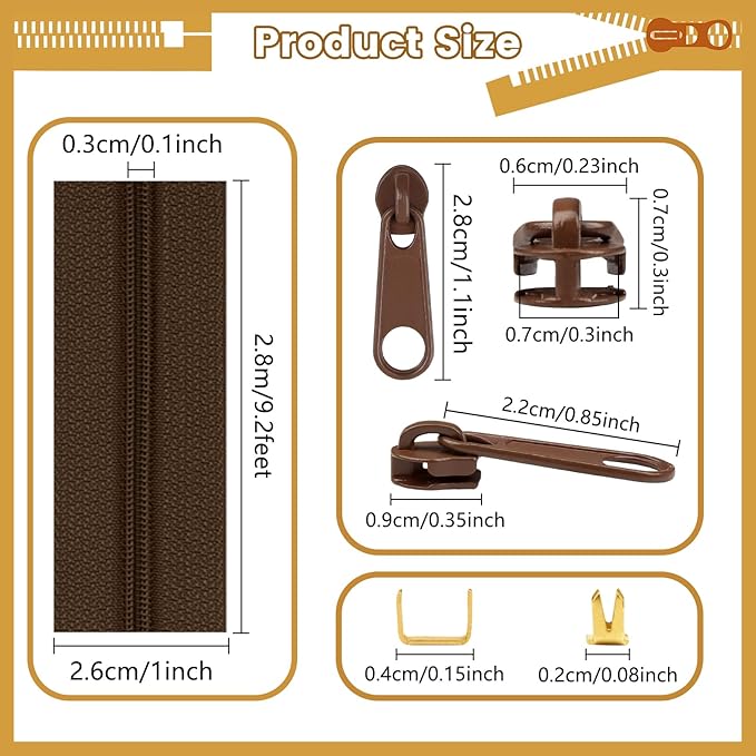 DOITEM 3 mm Nylon Endless Zipper Set with Slider - 14 Meter, 12.5 Yard, 5 Colors