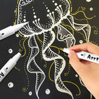 Arrtx Acrylic Paint Pens, 10 Pack Extra Brush Tip White Paint Markers Metallic for Rock Fabric Wood Glass Canvas Ceramic, 4 White 4 Black 1 Gold & 1 Silver, Water Based Ink, DIY Crafts