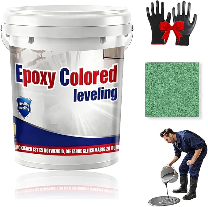 Epoxy Floor Paint, Epoxy Colored Sand Floor Paint, High-Gloss Marble Effect Self-Leveling Coating, Waterproof, Non-Slip, Ultra-Durable for Garage, Basement, Wood Floors (Green,11 lb)