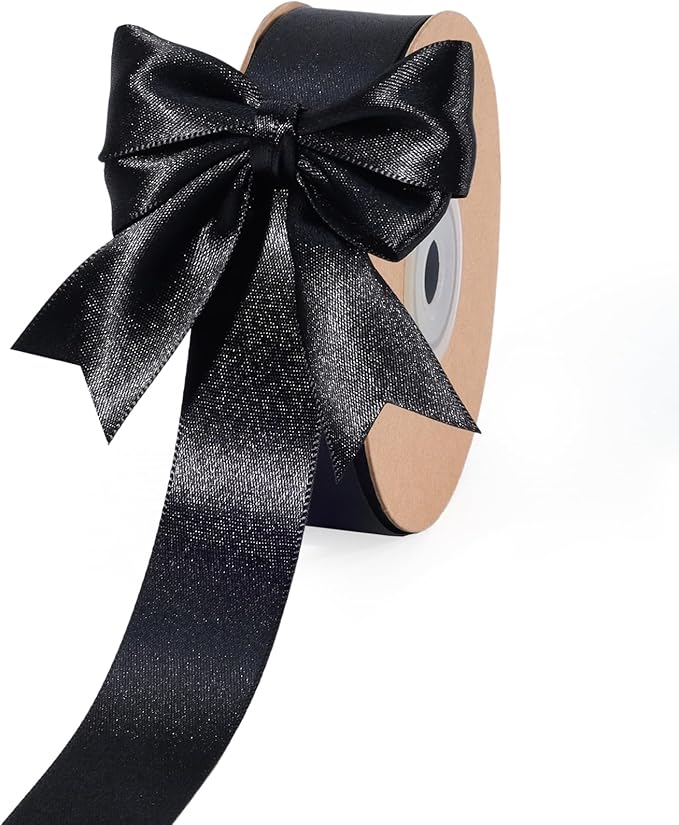 LaRibbons Black Satin Ribbon 1 Inch 50 Yards Luxury Double Faced Red Silk Ribbon for Flower Bouquet Crafts Gift Wrapping Bow Christmas Decoration