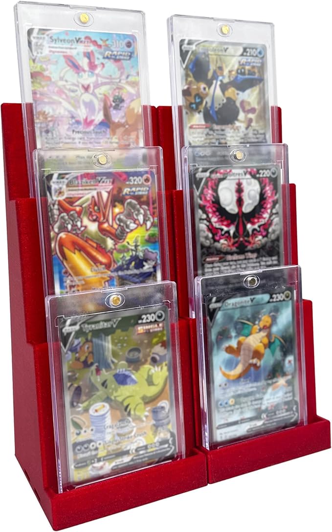 Magnetic Card Holder Stadium Displays - Galaxy Red (2 Pack), Compatible with Ultra Pro Protectors - Trading Card Holder - Card Stand - Sports Card Display (Galaxy Red)