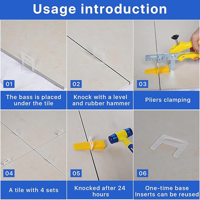 Tile Leveling System Clips Spacers Tile Leveler Clips DIY Tile Leveler Spacers 4200 Pcs 1/8" (3mm) for Professional Ceramic Tile and Stone Installation (4200 1/8")