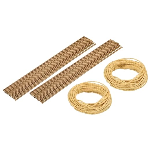 uxcell 100Pcs 2 Gauge Floral Wire, 11.81" Length Flower Stem Wires with 0.08" x 32.8ft Twine for Wreath Making, Flower Arrangement, Yellow