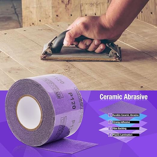 800 Grit PSA Purple Film Ceramic Sandpaper Roll, 2-3/4" Wide Continuous 20 Yard Longboard Sanding Roll Wet Dry Sanding Blocks Self Adhesive Sticky Back Sanding Sheets for Woodworking Automotive