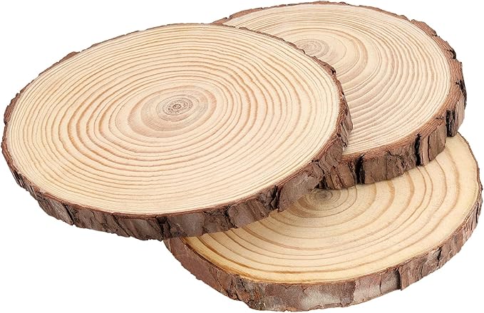 JEUIHAU 8 PCS 8-9 Inches Natural Wood Slices, Unfinished Predrilled Wooden Circles Tree Bark Slice, Blank Wooden Log Circles for DIY Crafts, Arts Wood Slices, Christmas Ornaments