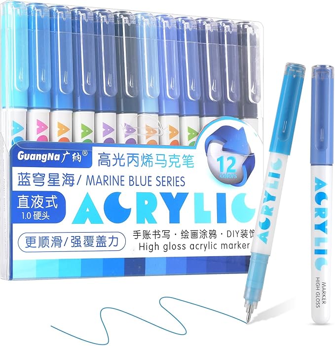 kander Direct Liquid Highlighter Acrylic Marker, 12 Colors Gel Pens with Bullet Tip, Strong Coverage, Large Ink Capacity, Multi-Purpose Paint Pens for Rock Painting, Crafts, DIY, Art Supplies