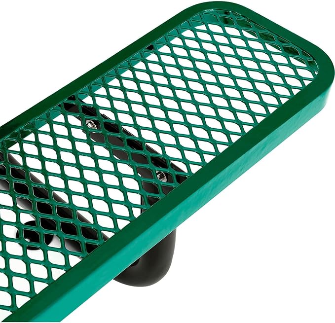 Global Industrial 6’L Rectangular Picnic Table, Expanded Metal, Green Thermoplastic Coating, Attached Benches, 1-1/2” Umbrella Pole Hole, Outdoor-Rated, 1000 lb Capacity, 72” x 30” Tabletop