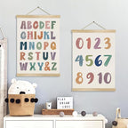 2-Pack Alphabet and Number Posters for Kids,Modern ABC and 0-10 Wall Chart Set on Natural Linen,Educational Decor for Toddlers, Preschool Classroom, Nursery, Playroom 14x18.5In (ABC+123)